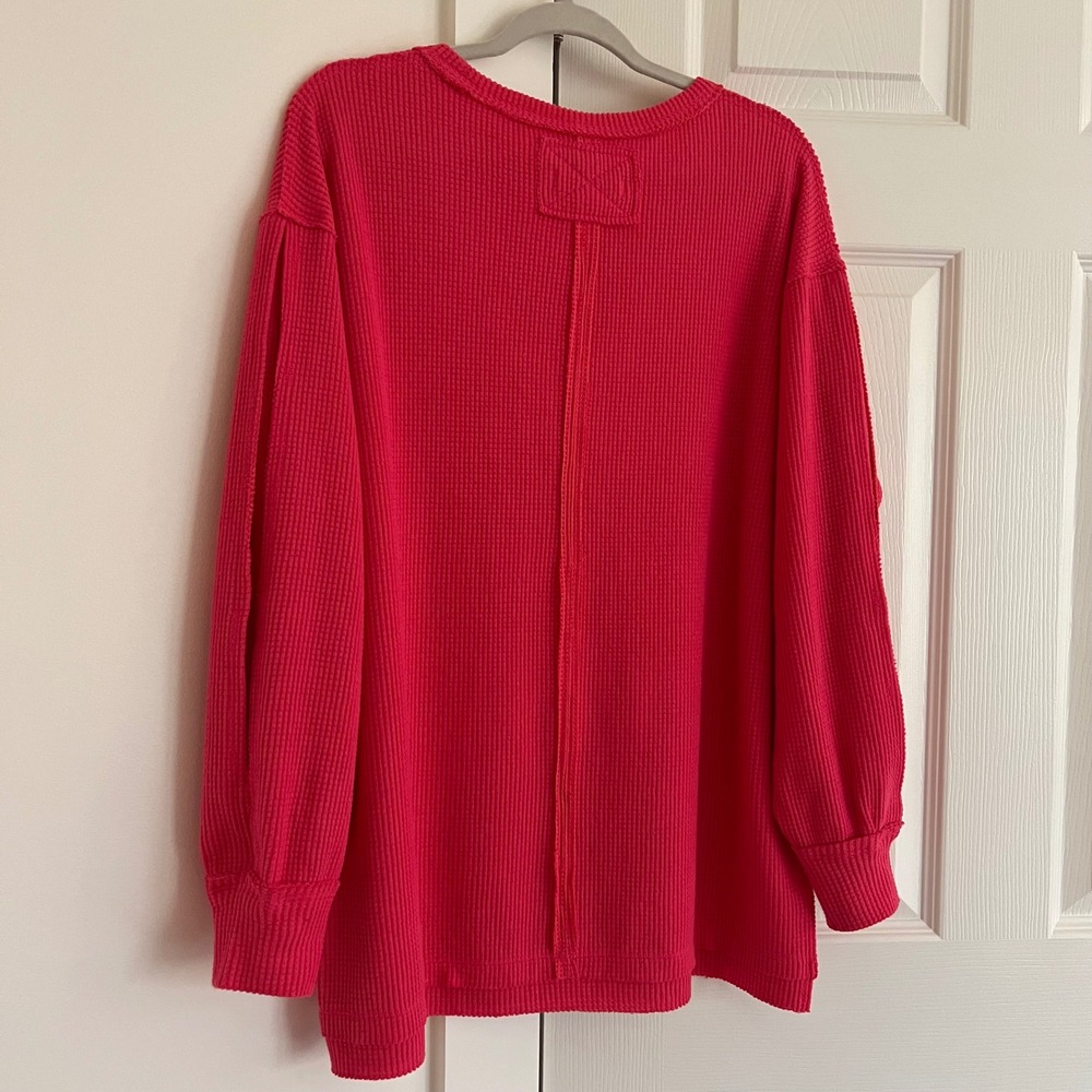 We The Free Free People Hot Pink Waffle Knit Thermal V-Neck Top XS/TP - Picture 4 of 6